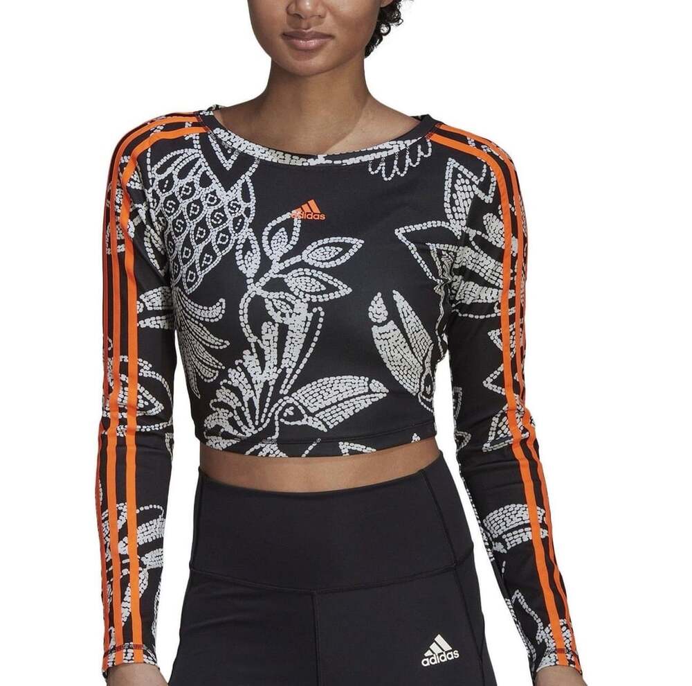 Adidas x Farm Rio Crop Long Sleeve Training Shirt Black